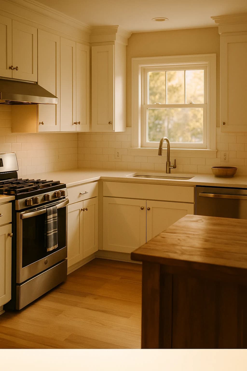 Design concept — white shaker kitchen with quartz counters and subway tile, similar to our remodels